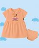 The Peppy Tend 100% Cotton Knit Fathers Day Theme Half Sleeves Happy 1st Fathers Day I Love You Daddy Text Printed Dress With Bloomer - Peach