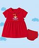 The Peppy Tend 100% Cotton Knit Fathers Day Theme Half Sleeves Happy 1st Fathers Day I Love You Daddy Text Printed Dress With Bloomer - Red
