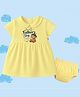 The Peppy Tend 100% Cotton Knit Fathers Day Theme Half Sleeves Our First Fathers Day Together Text Printed Dress With Bloomer - Yellow