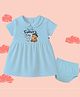 The Peppy Tend 100% Cotton Knit Fathers Day Theme Half Sleeves Our First Fathers Day Together Text Printed Dress With Bloomer - Blue