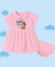 The Peppy Tend 100% Cotton Knit Fathers Day Theme Half Sleeves Our First Fathers Day Together Text Printed Dress With Bloomer - Pink