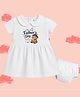 The Peppy Tend 100% Cotton Knit Fathers Day Theme Half Sleeves Our First Fathers Day Together Text Printed Dress With Bloomer - White