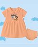 The Peppy Tend 100% Cotton Knit Fathers Day Theme Half Sleeves Our First Fathers Day Together Text Printed Dress With Bloomer - Peach