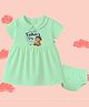 The Peppy Tend 100% Cotton Knit Fathers Day Theme Half Sleeves Our First Fathers Day Together Text Printed Dress With Bloomer - Sea Green