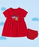 The Peppy Tend 100% Cotton Knit Fathers Day Theme Half Sleeves Our First Fathers Day Together Text Printed Dress With Bloomer - Red