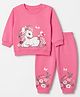 Babyoye 100% Cotton Knit Full Sleeves Winter Sweatshirt and Jogger with Floral and Unicorn Print - Pink