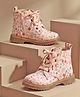 Babyoye Lace Up Floral Printed Winter Shoes - Beige