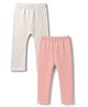 Bonfino 100% Cotton Knit Full Length Hearts Printed & Solid Diaper Leggings Pack Of 2 - Pink & White