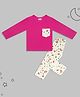 Sheer Love Cotton Jersey Knit Full Sleeves Pocket Detailed Tee & Rainbow Printed Pajama Night Suit - Fuchsia