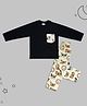 Sheer Love Cotton Jersey Knit Full Sleeves Pocket Detailed Tee & Animal Printed Pajama Night Suit - Black