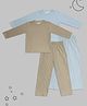 Sheer Love Waffle Knit Pack Of 2 Full Sleeves Solid Tee & Pajama Night Suit - Khaki & Light Blue