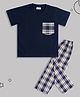 Sheer Love Cotton Jersey Knit Half Sleeves Pocket Detailed Tee & Checked Pajama Night Suit - Navy Blue
