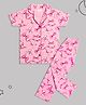 Sheer Love Cotton Jersey Knit Half Sleeves Bow Printed Coordinating Shirt & Pajama Night Suit - Light Pink