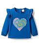 Babyhug Cotton Knit Full Sleeves Top with Frills & Sequinned Heart Design -Blue