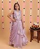 Tiny Kingdom Satin Woven Sleeveless Sequins & Beads Embellished Lehenga Choli Set With Dupatta - Purple