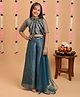 Tiny Kingdom Tissue Woven Sleeveless Sequin & Beads Embellished Crop Top & Palazzo Set With Dupatta & Three Fourth Sleeves Inner - Green