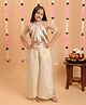 Tiny Kingdom Tissue Woven Sleeveless Sequin & Beads Embellished Crop Top & Palazzo Set With Dupatta & Three Fourth Sleeves Inner - Cream