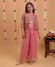 Tiny Kingdom Tissue Woven Beads Embellished Ethnic Theme Embroidered Top & Palazzo Set With Three Fourth Sleeves Jacket - Pink