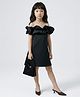 Taffykids Woven Sleeveless Solid Off Shoulder A Line Party Dress With Ruffle Detail - Black