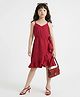 Taffykids Woven Sleeveless Solid Textured Asymmetric Hem Wrap Party Dress With Frill Detail - Red