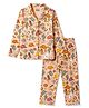 CUCUMBER Sinker Knit Full Sleeves Floral Printed Co-Ords Shirt & Pyjama Night Suit - Orange