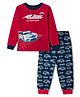 CUCUMBER Sinker Knit Full Sleeves Car Printed T-Shirt & Pyjama Night Suit - Red & Navy Blue
