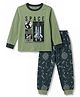 CUCUMBER Sinker Knit Full Sleeves Space Theme Printed T-Shirt & Pyjama Night Suit - Green