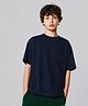 ALAN JONES Cotton Knit Stripes Textured Oversized Tee - Navy Blue