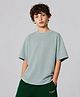 ALAN JONES Cotton Knit Stripes Textured Oversized Tee - Blue