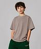 ALAN JONES Cotton Blend Knit Stripe Textured Oversized Tee - Taupe