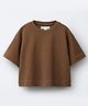 ALAN JONES Cotton Blend Knit Half Sleeves Solid Oversized Tee - Brown