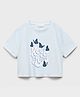 ALAN JONES Cotton Blend Knit Half Sleeves Butterfly Embroidered Tee - Sky Blue