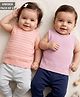 Babyhug Knit Sleeveless Striped Pullovers Pack Of 2 - Pink & Peach