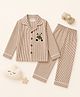 TIPPY TOP Pure Cotton Woven Full Sleeves Teddy Patch Detailed & Stripes Coordinating Shirt & Pajama Night Suit - Brown
