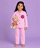 TIPPY TOP Pure Cotton Woven Full Sleeves Smiley Patch Detailed & Striped Coordinating Shirt & Pajama Night Suit - Pink