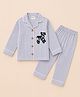 TIPPY TOP Pure Cotton Woven Full Sleeves Zebra Patch Detailed & Striped Coordinating Shirt & Pajama Night Suit - Dark Grey & White
