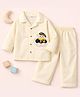 TIPPY TOP Pure Cotton Woven Full Sleeves Teddy Patch Detailed Shirt & Pajama Night Suit - Light Yellow