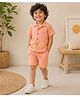 Tippy Top Linen Woven Half Sleeves Sun Printed Coordinating Shirt & Shorts Set - Peach