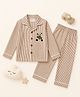 TIPPY TOP Pure Cotton Woven Full Sleeves Teddy Patch Detailed & Striped Coordinating Shirt & Pajama Night Suit - Brown