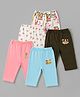 OHMS Single Jersey Knit Full Length Lounge Pant with Bear & Floral Print Pack of 5 -Aqua White & Pink