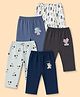 OHMS Single Jersey Knit Full Length Bear & Vehicles Printed Lounge Pants Pack Of 5 - Navy Blue Charcoal Grey & White