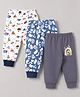 OHMS Single Jersey Knit Full Length Vehicles Printed Lounge Pants Pack Of 3 - Grey Blue & Cream