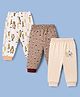 OHMS Single Jersey Knit Full Length Bear & Aeroplane Printed Lounge Pants Pack Of 3 - Beige & Brown