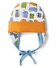 OHMS Single Jersey Knit Baby Cap with Cat Print Coral - Diameter 16 cm