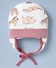 OHMS Single Jersey Knit Baby Cap with Wild Animals Print White - Diameter 17.5 cm