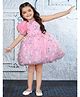 Ministitch Net Woven One Shoulder Sleeves Butterfly Applique Detailed Dress - Baby Pink