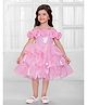 Ministitch Satin Organza Woven Cold Shoulder Rose Applique Detailed Dress - Pink