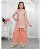 Ministitch Organza Woven Sleeveless Sequin Embellished  Kurti & Palazzo Set With Dupatta - Peach