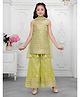 Ministitch Organza Woven Sleeveless Sequin Embellished  Kurti & Palazzo Set With Dupatta - Olive Green