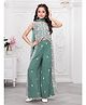 Ministitch Cotton Silk Woven Sleeveless Zari Work Embroidered Top & Palazzo Set With Dupatta - Sea Green